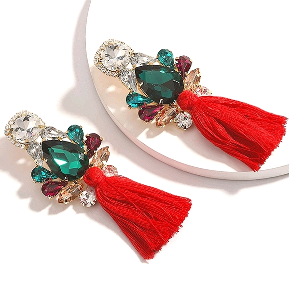Jewelry - 💎3/$30- RED/GREEN Diamond Tassel Stateme